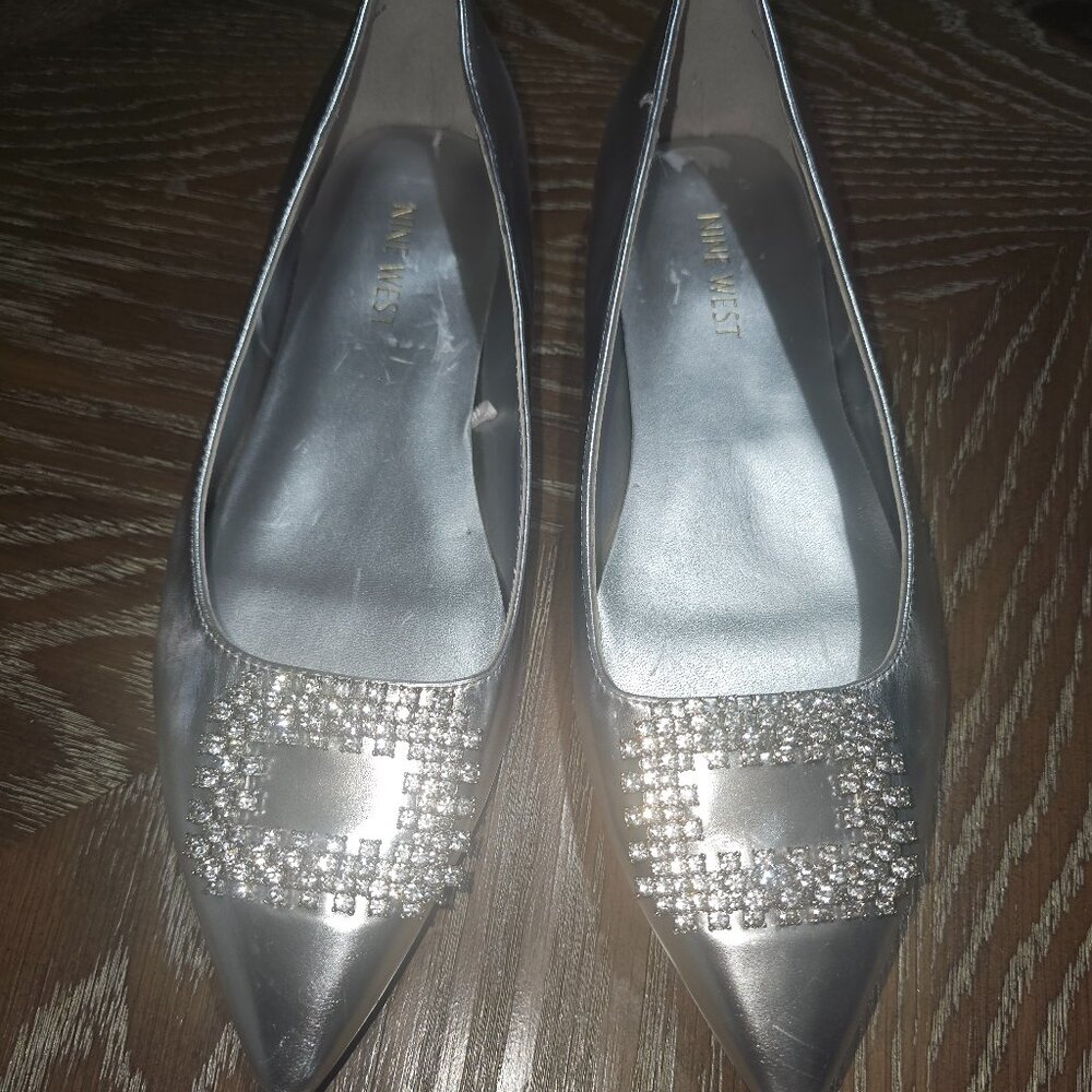 Nine West Shoes - Silver-Jesike Flats W/ Rhinestones size 8.5